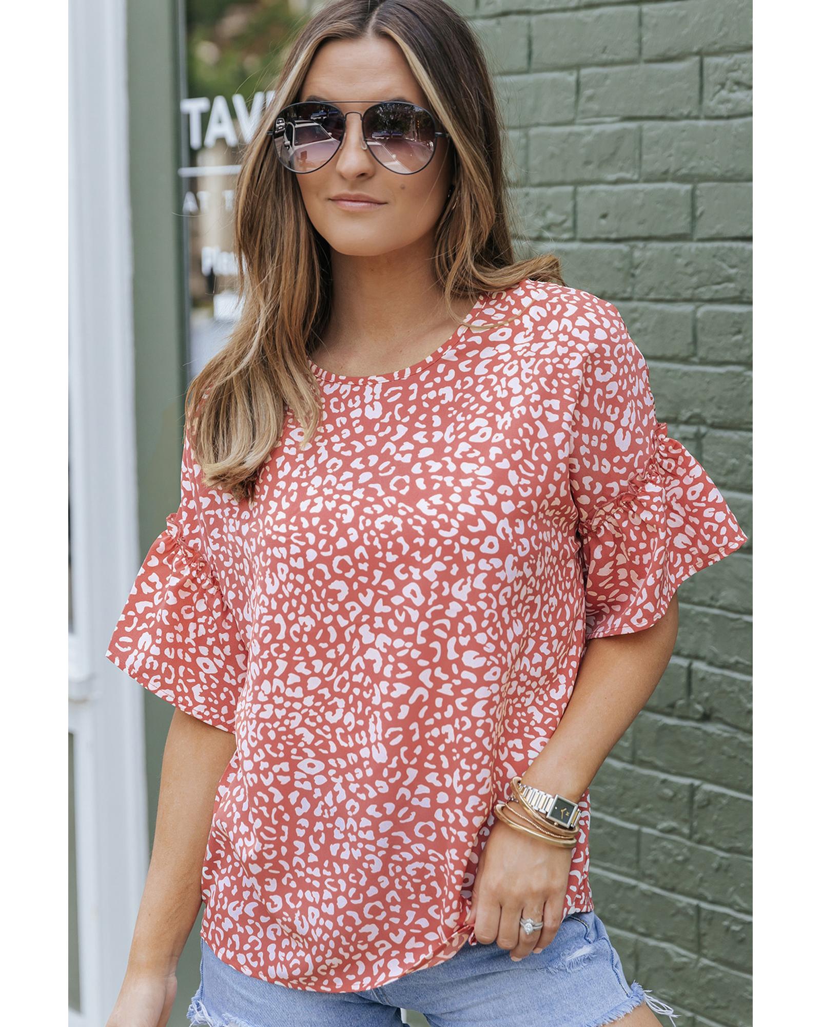 Azura Exchange Leopard Ruffle Sleeve T-Shirt - L Main image