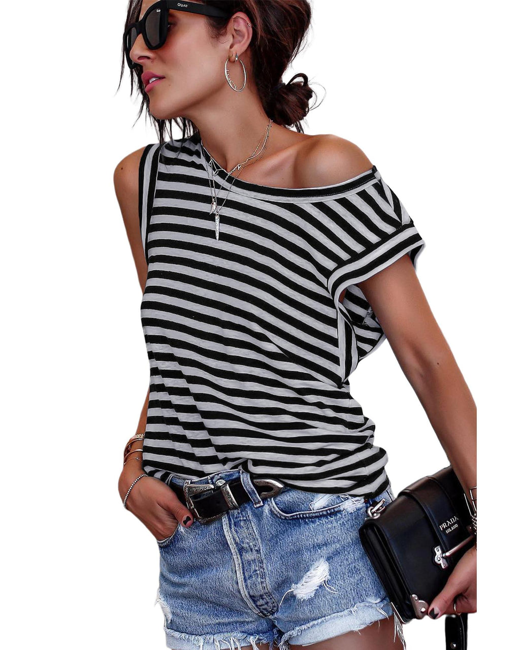 Azura Exchange Butterfly Sleeve Striped T-Shirt - XL