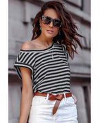 Azura Exchange Butterfly Sleeve Striped T-Shirt - XL