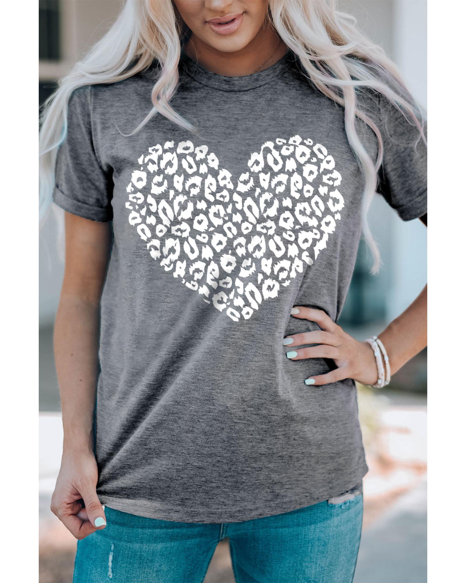Azura Exchange Leopard Kiss Print Valentines Heart Graphic Tee - S