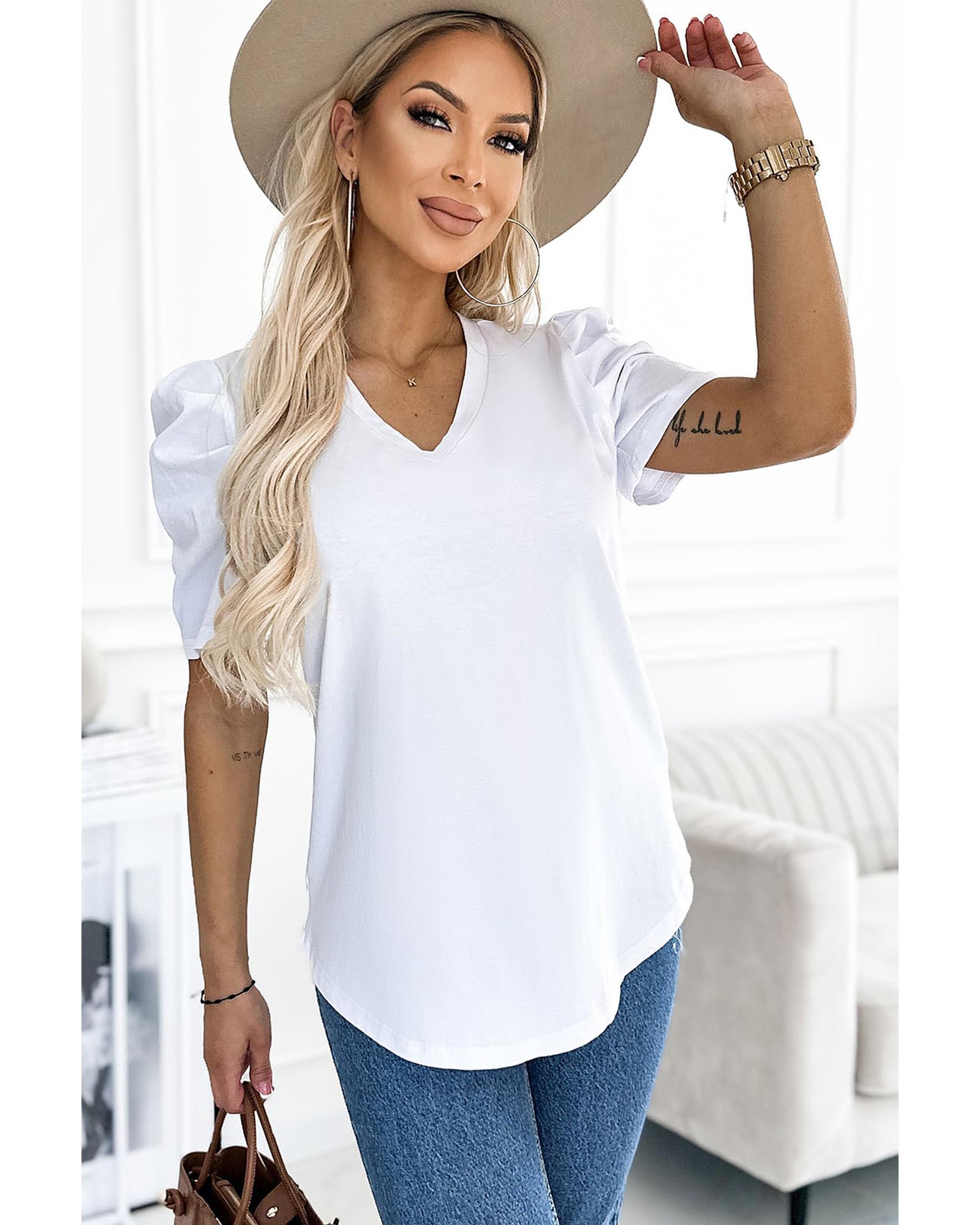 Azura Exchange V-Neck Puff Sleeve T-Shirt - XL Main image