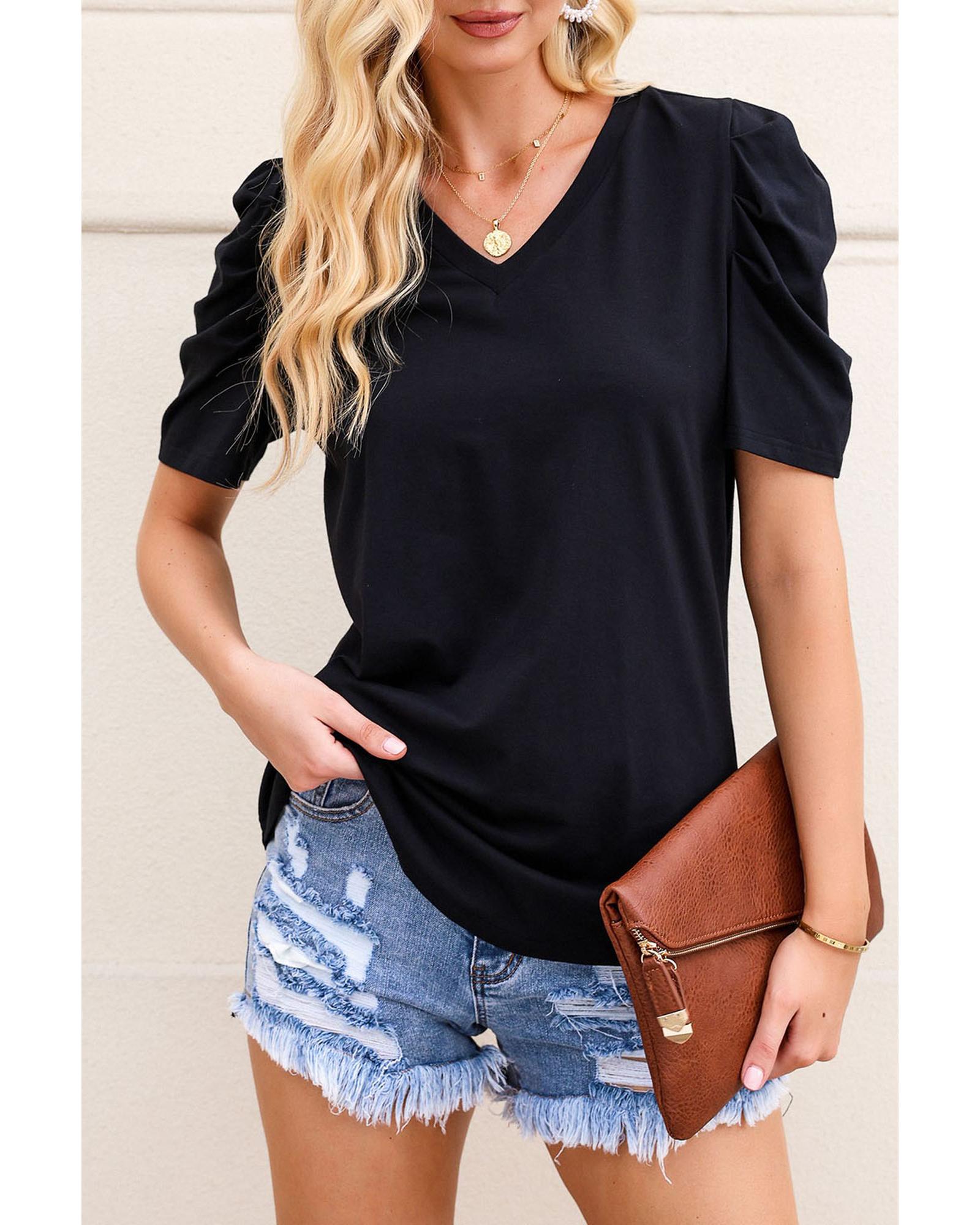Azura Exchange V-Neck Puff Sleeve T-Shirt - M Main image