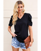 Azura Exchange V-Neck Puff Sleeve T-Shirt - M