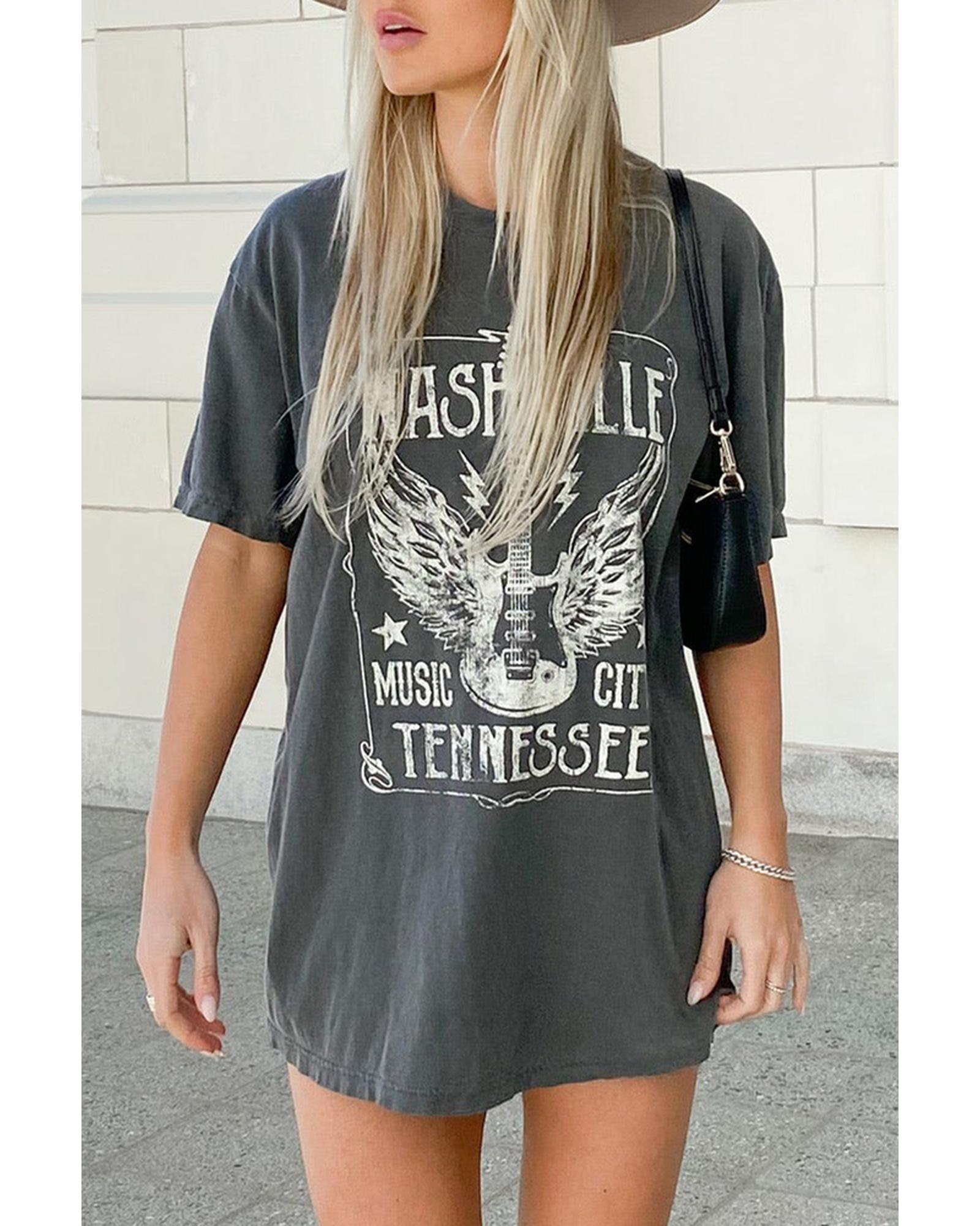 Azura Exchange Guitar Slogan Letter Graphic Print T-Shirt - M Main image