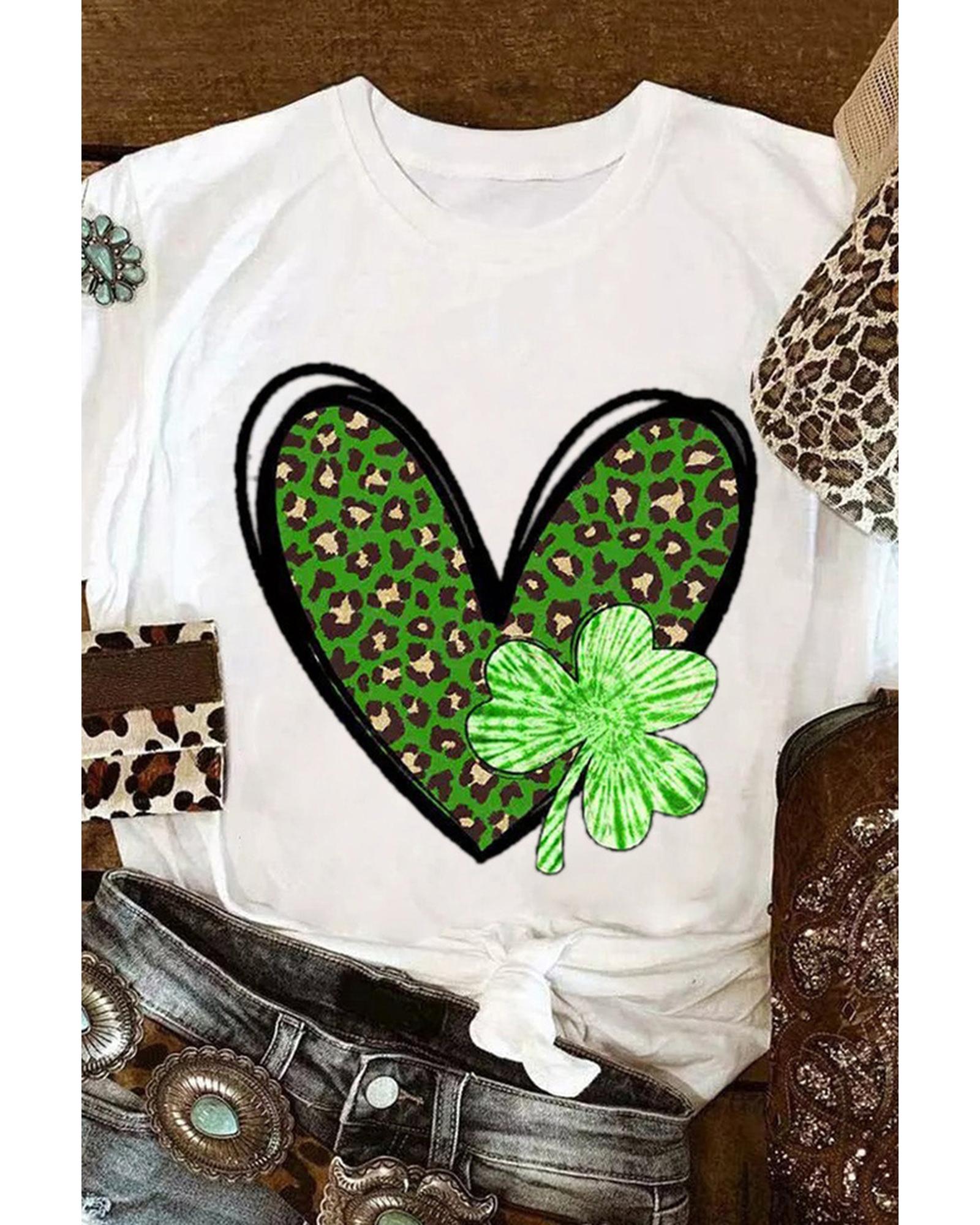Azura Exchange Leopard Heart Shaped Print Crewneck Graphic Tee - 2XL Main image