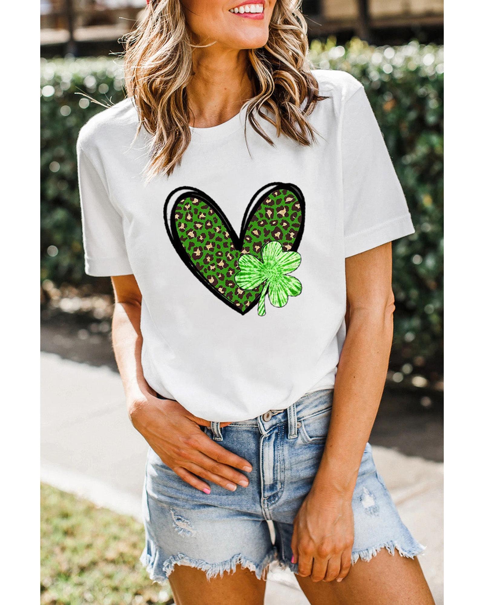 Azura Exchange Leopard Heart Shaped Print Crewneck Graphic Tee - S