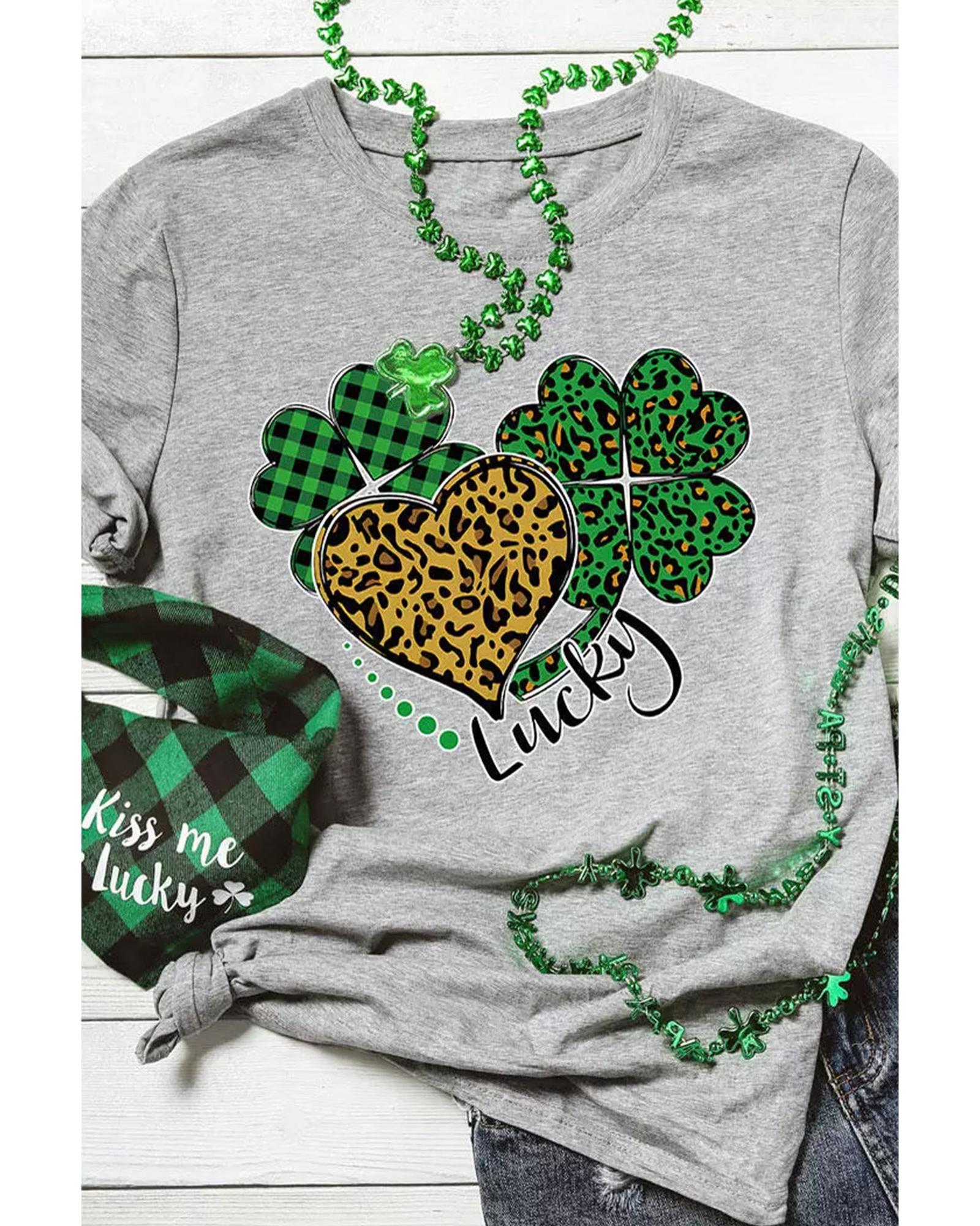 Azura Exchange Leopard Plaid Heart Clover Graphic Print T-Shirt - L Main image