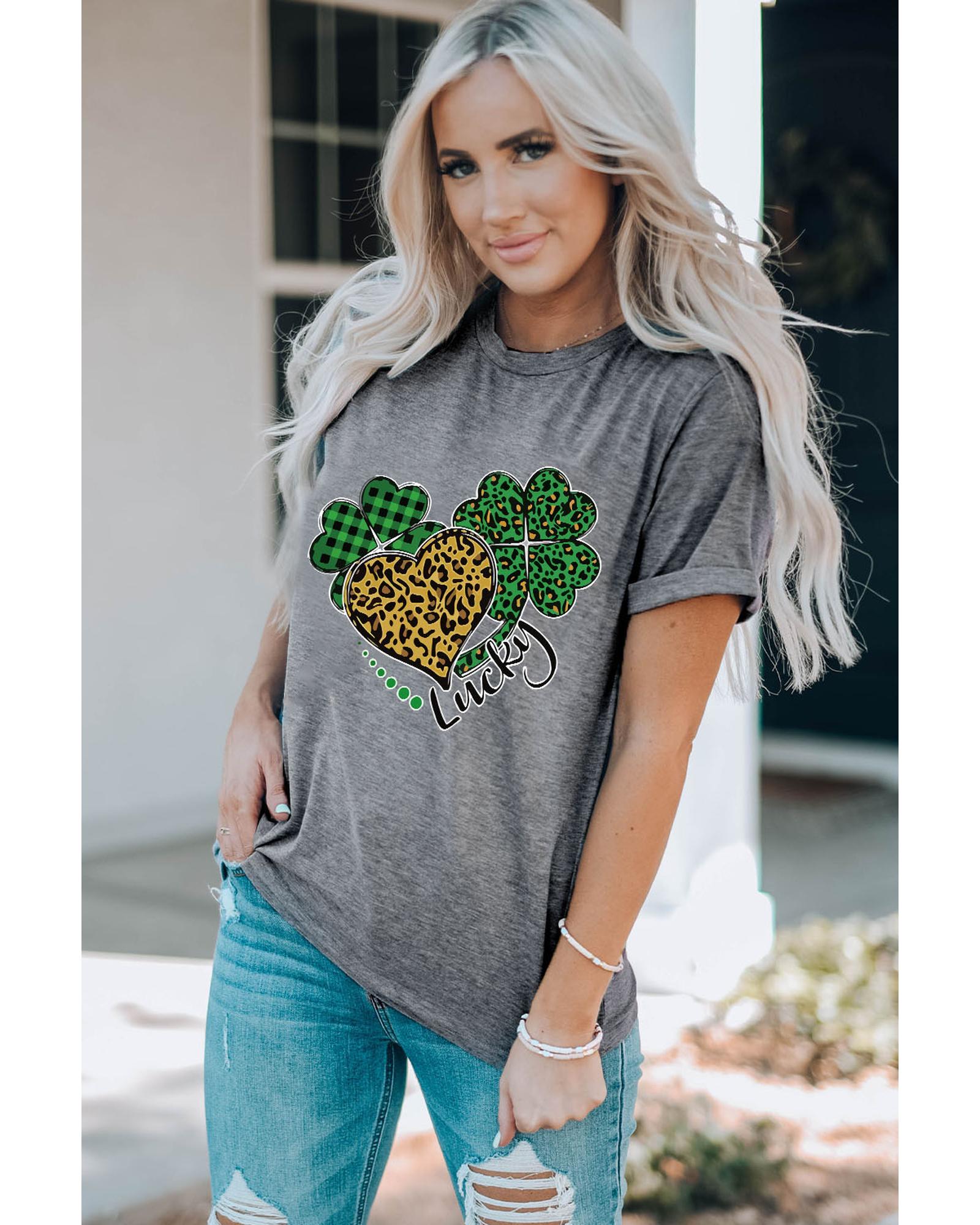 Azura Exchange Leopard Plaid Heart Clover Graphic Print T-Shirt - M Secondary image