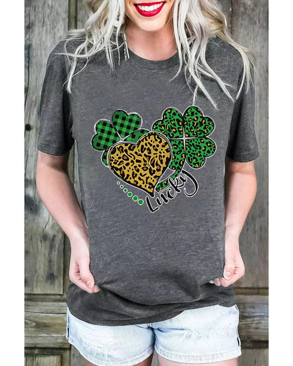 Azura Exchange Leopard Plaid Heart Clover Graphic Print T-Shirt - S