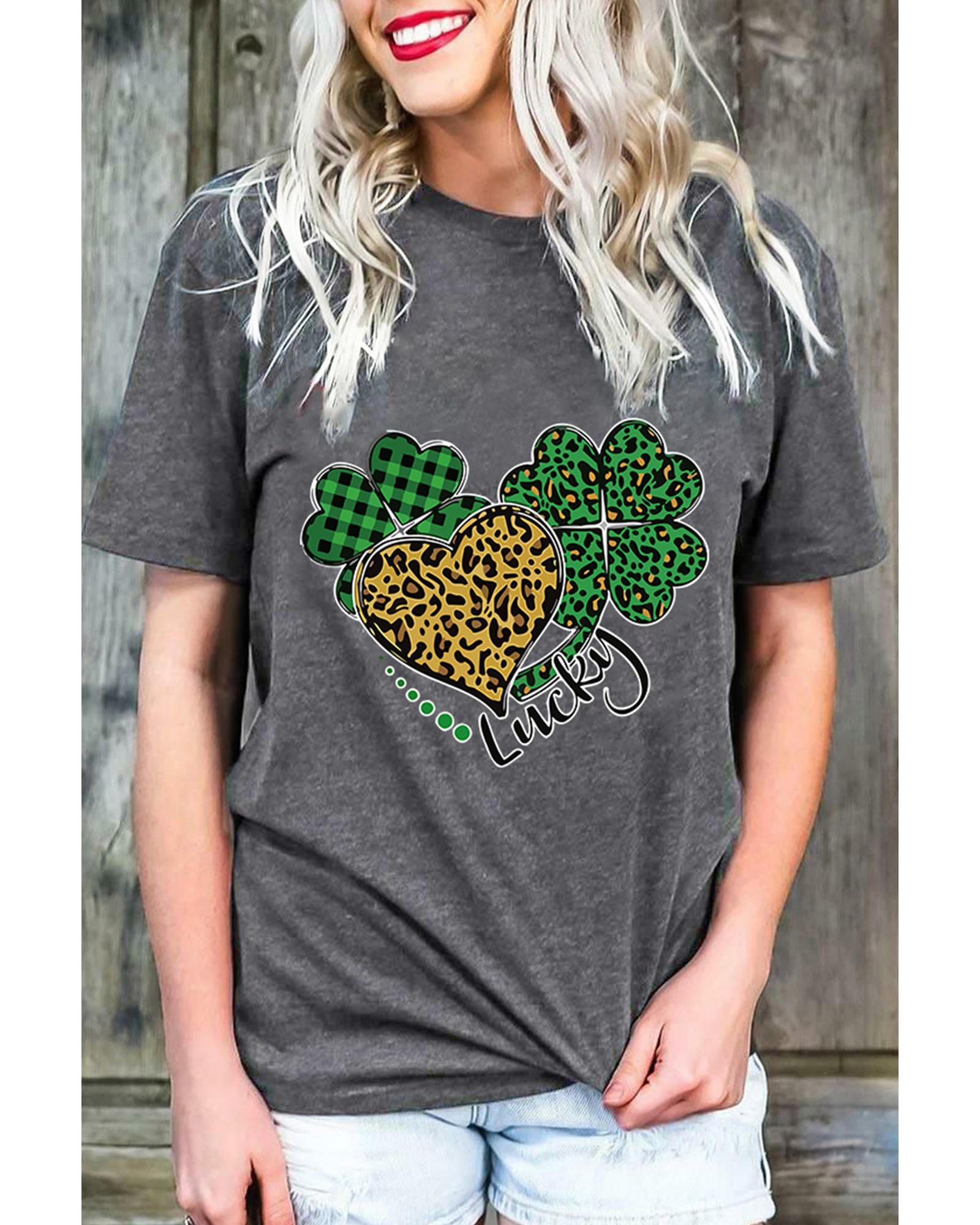 Azura Exchange Leopard Plaid Heart Clover Graphic Print T-Shirt - S