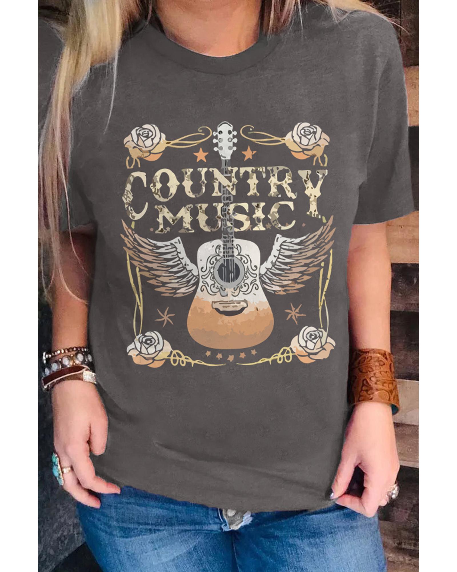 Azura Exchange Guitar Graphic Print Short Sleeve T Shirt - S