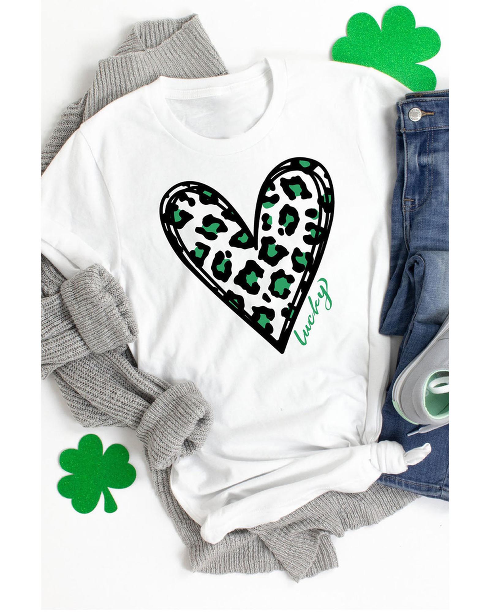 Azura Exchange Leopard Heart Print St Patricks Day T Shirt - M Main image