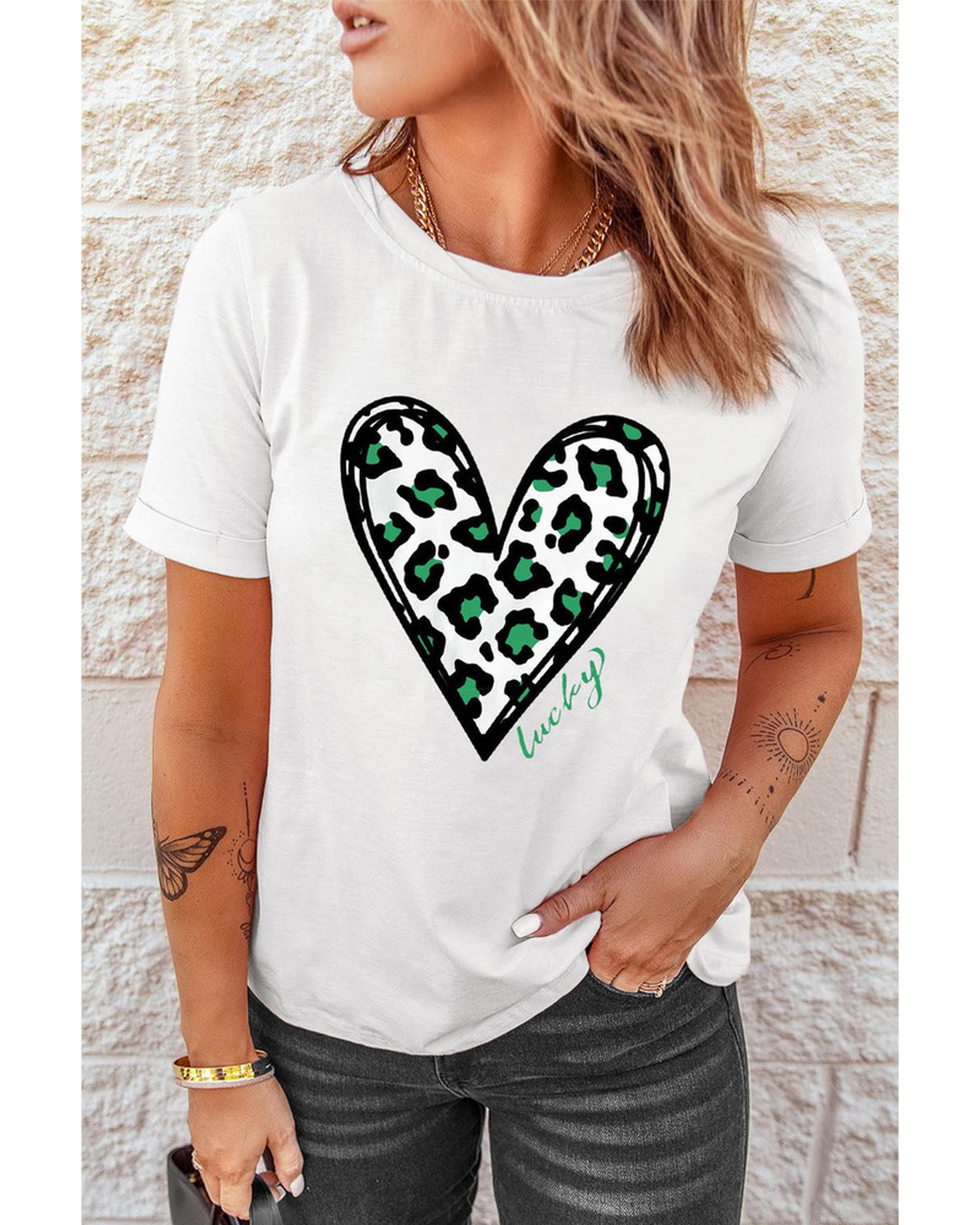 Azura Exchange Leopard Heart Print St Patricks Day T Shirt - M Secondary image