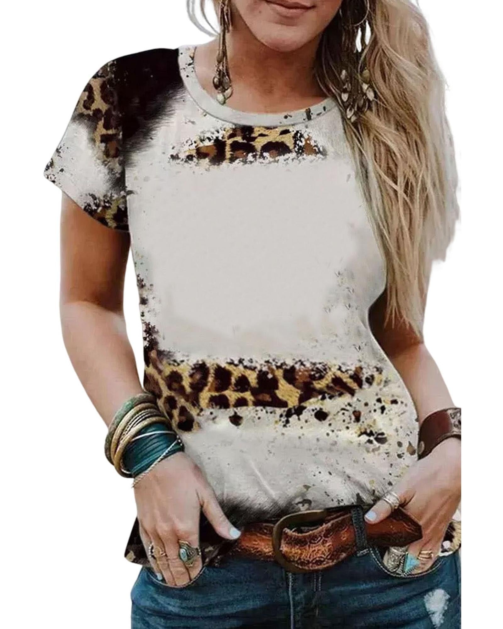 Azura Exchange Leopard Short Sleeve Top - M Secondary image