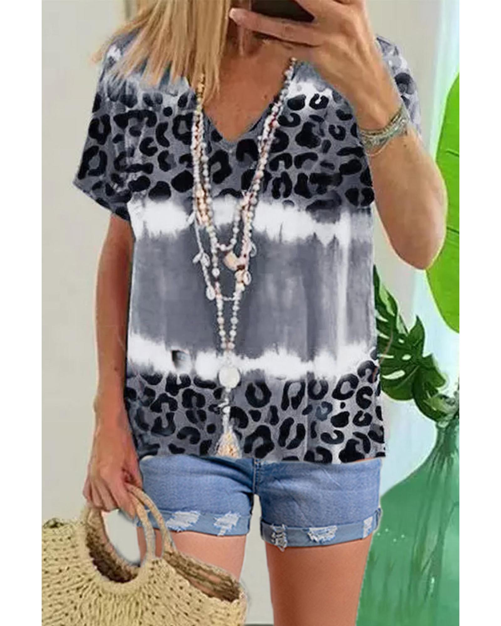 Azura Exchange Leopard Patchwork Short Sleeve Top - M Main image