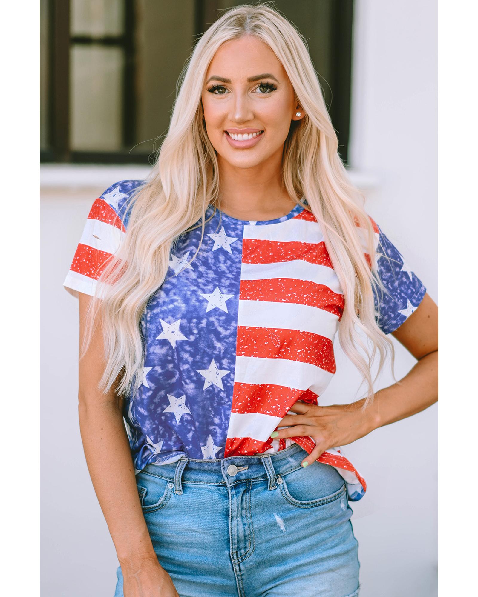 Azura Exchange American Flag Print Distressed Crew Neck T-Shirt - L Main image
