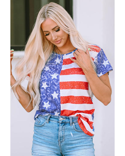 Azura Exchange American Flag Print Distressed Crew Neck T-Shirt - L