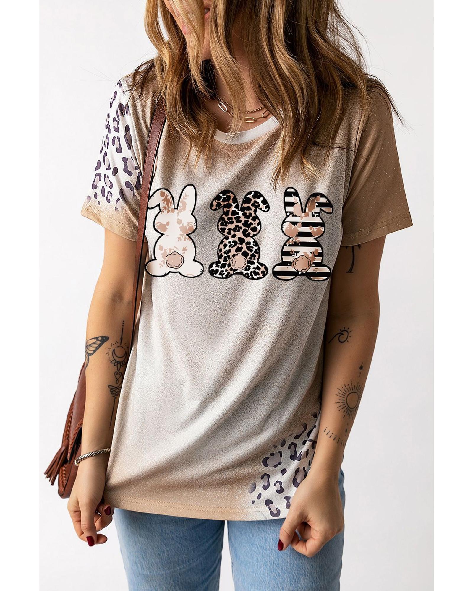 Azura Exchange Easter Bunny Leopard Bleached Print Graphic Tee - M Main image