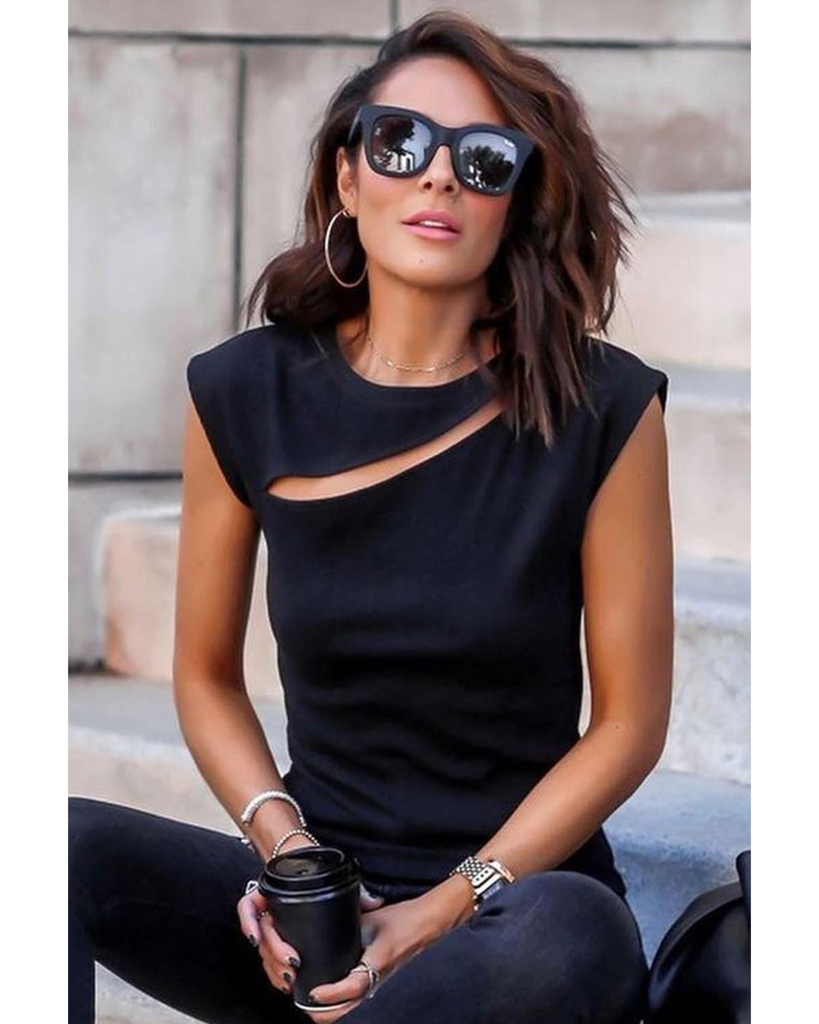 Azura Exchange Slash Cutout Cap Sleeve T Shirt - S Secondary image