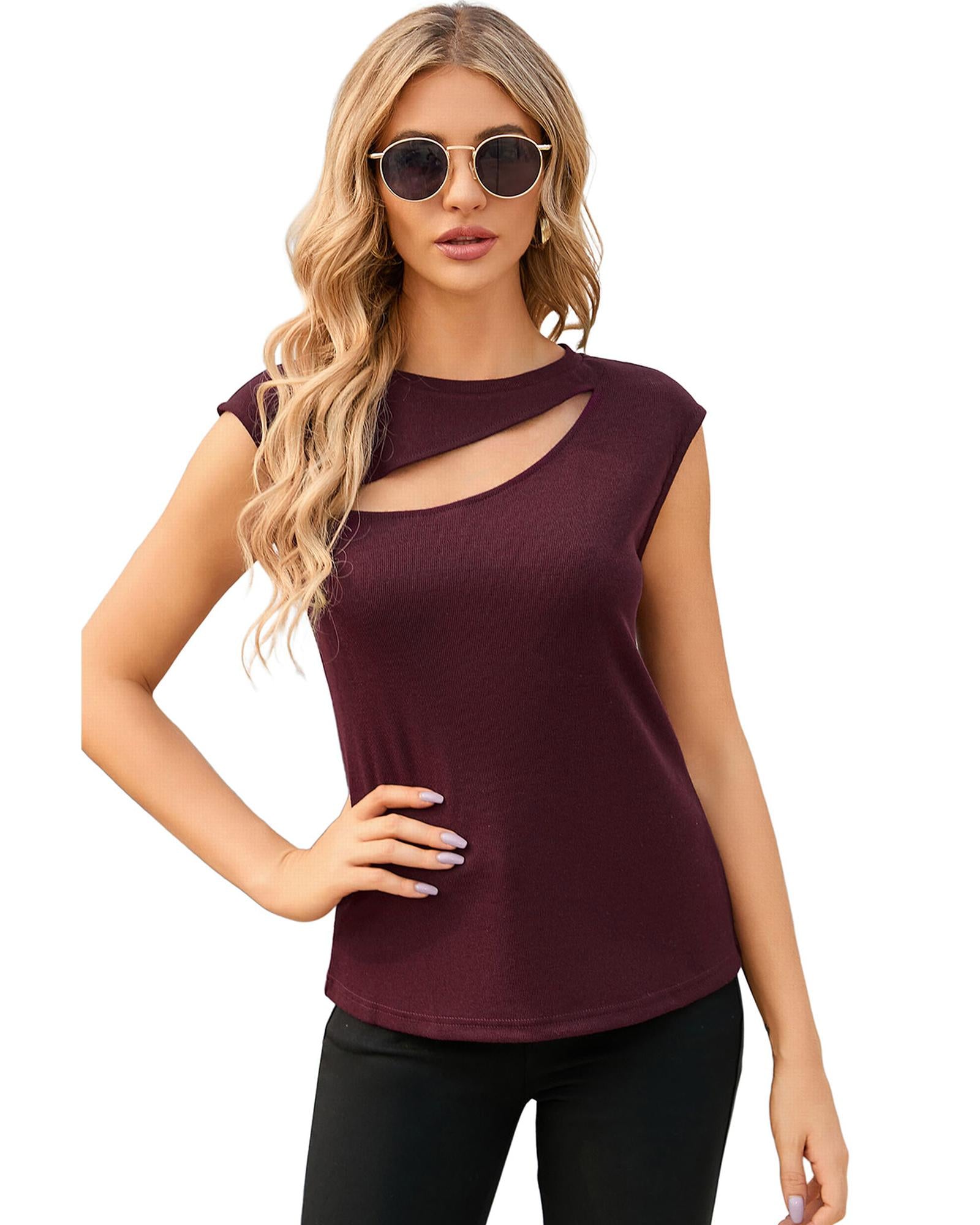 Azura Exchange Cutout Cap Sleeve T Shirt - XL