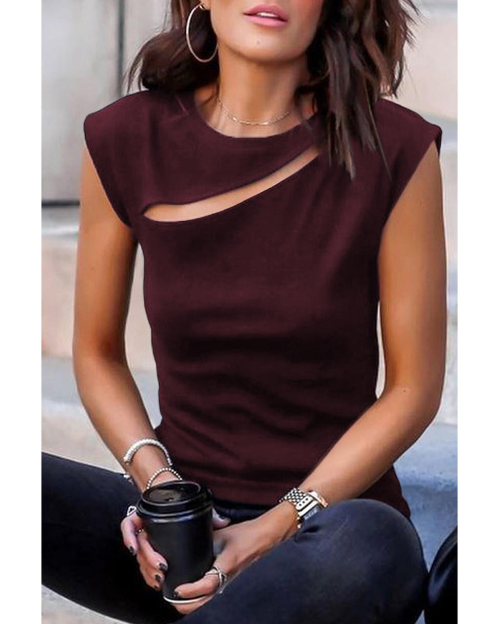 Azura Exchange Cutout Cap Sleeve T Shirt - XL