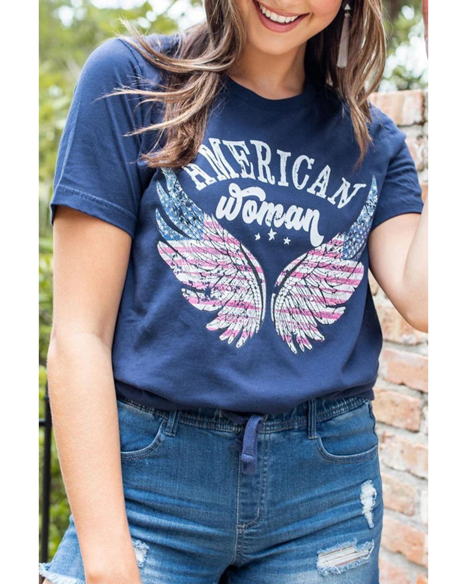 Azura Exchange American Woman Eagle Wing Flag Graphic Tee - 2XL Secondary image