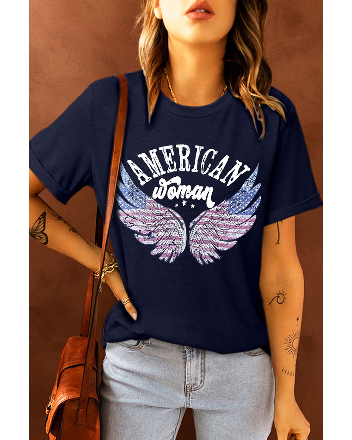Azura Exchange American Woman Eagle Wing Flag Graphic Tee - S