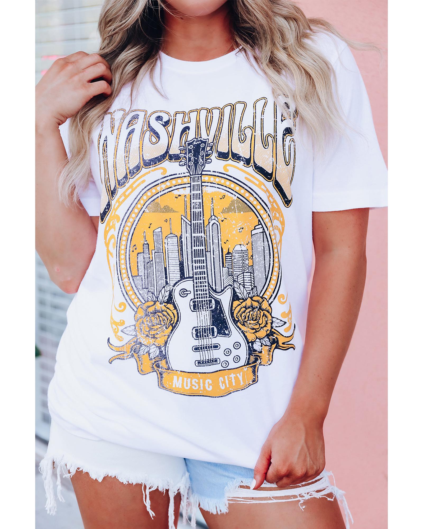 Azura Exchange Nashville Guitar Floral Print T-Shirt - L Main image