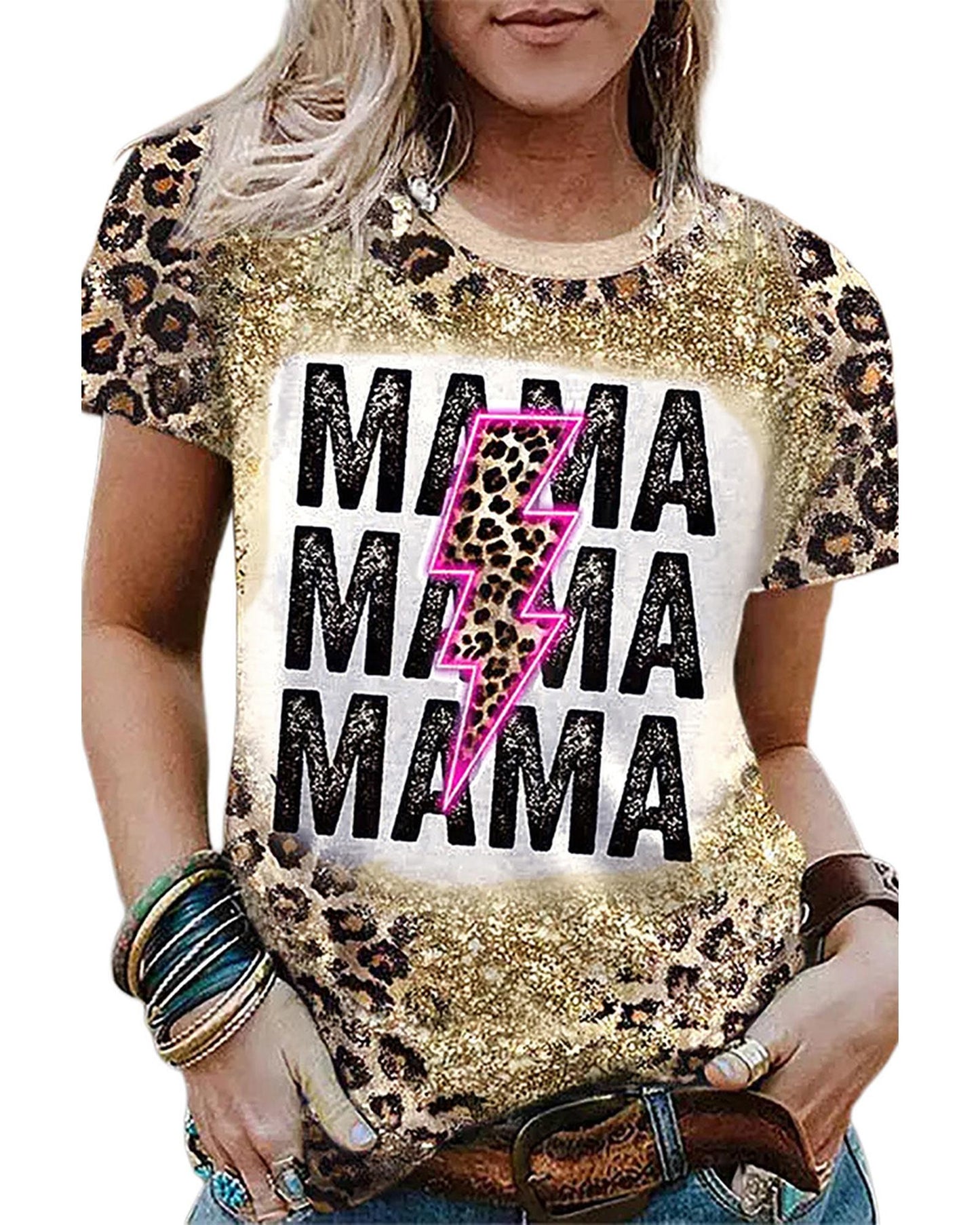Azura Exchange Lightning Graphic Leopard Dyed T Shirt - M