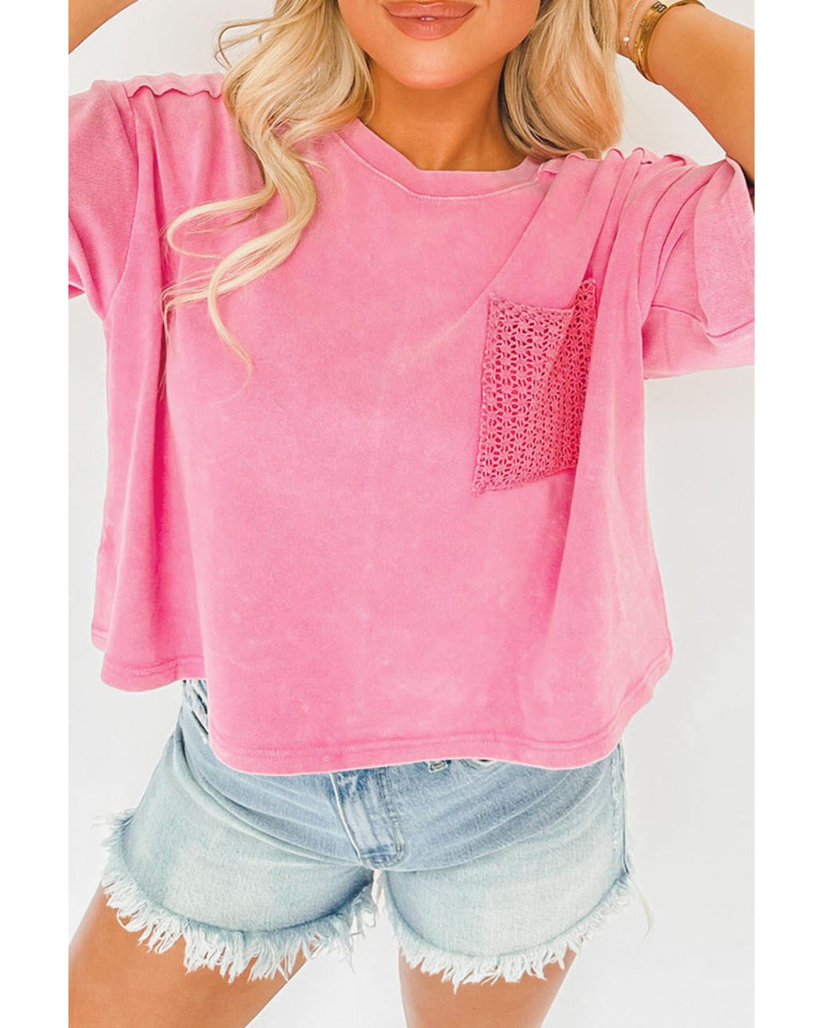 Azura Exchange Acid Wash Lace Patch Pocket T-Shirt - L Main image