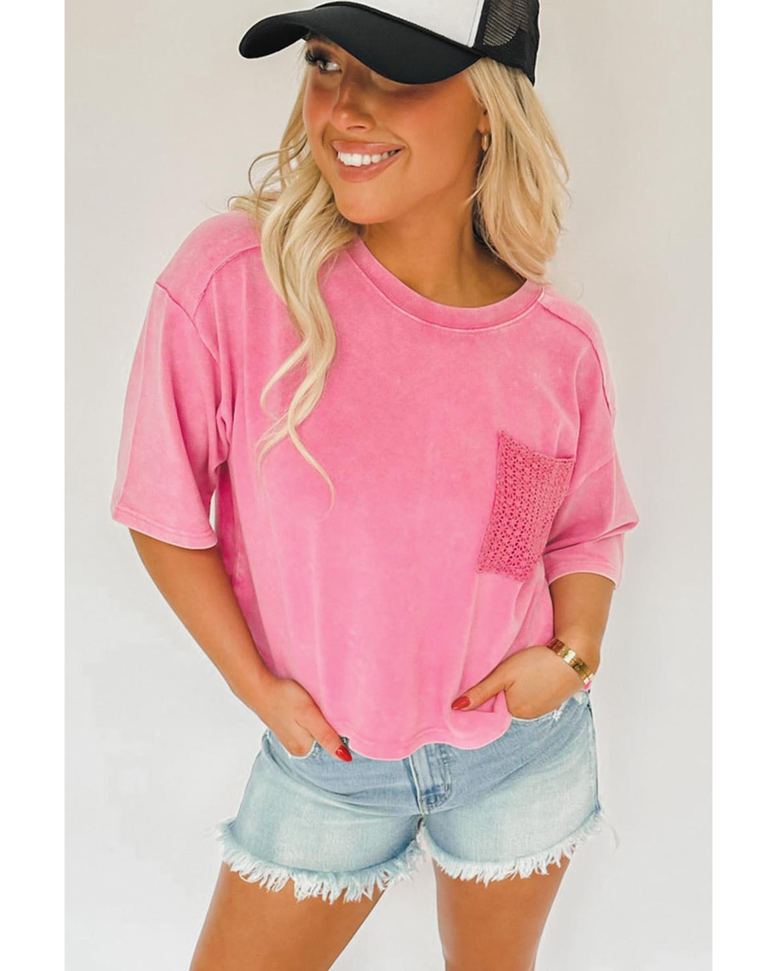 Azura Exchange Acid Wash Lace Patch Pocket T-Shirt - XL Secondary image