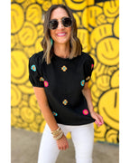 Azura Exchange Embroidered Flower Short Sleeve Tee - L