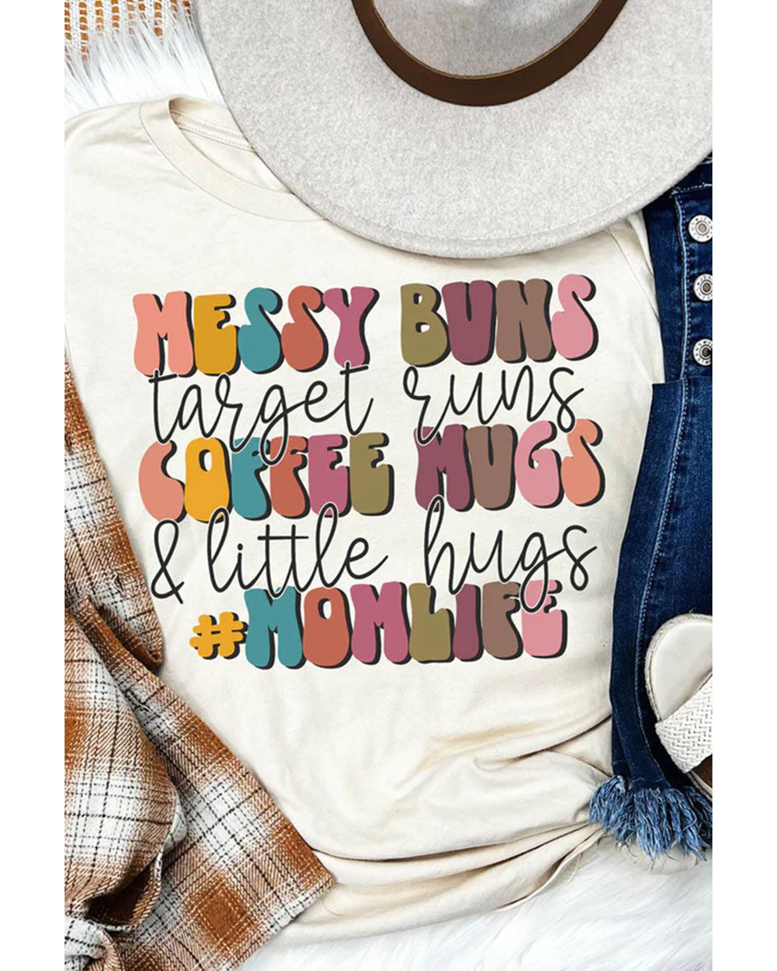 Azura Exchange MOMLIFE Slogan Graphic Print Crew Neck T Shirt in Khaki - S Main image