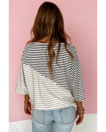 Azura Exchange Patchwork Striped Short Sleeve Top - L