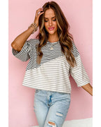 Azura Exchange Patchwork Striped Short Sleeve Top - L