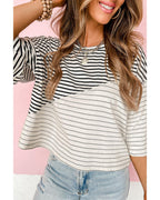 Azura Exchange Patchwork Striped Short Sleeve Top - L
