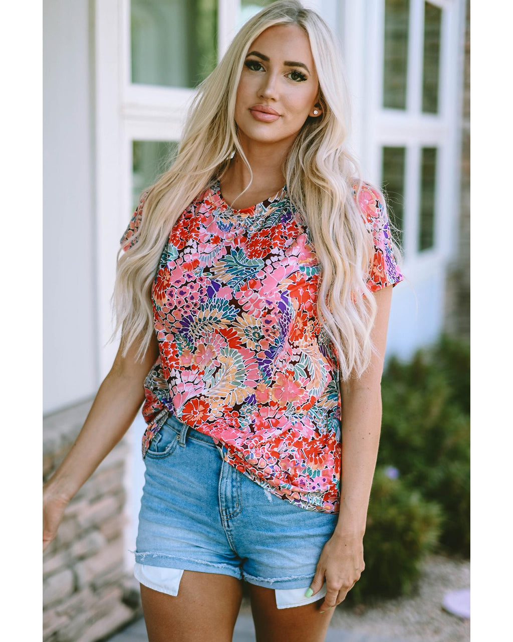 Azura Exchange Floral Print Slim Fit T-Shirt - M