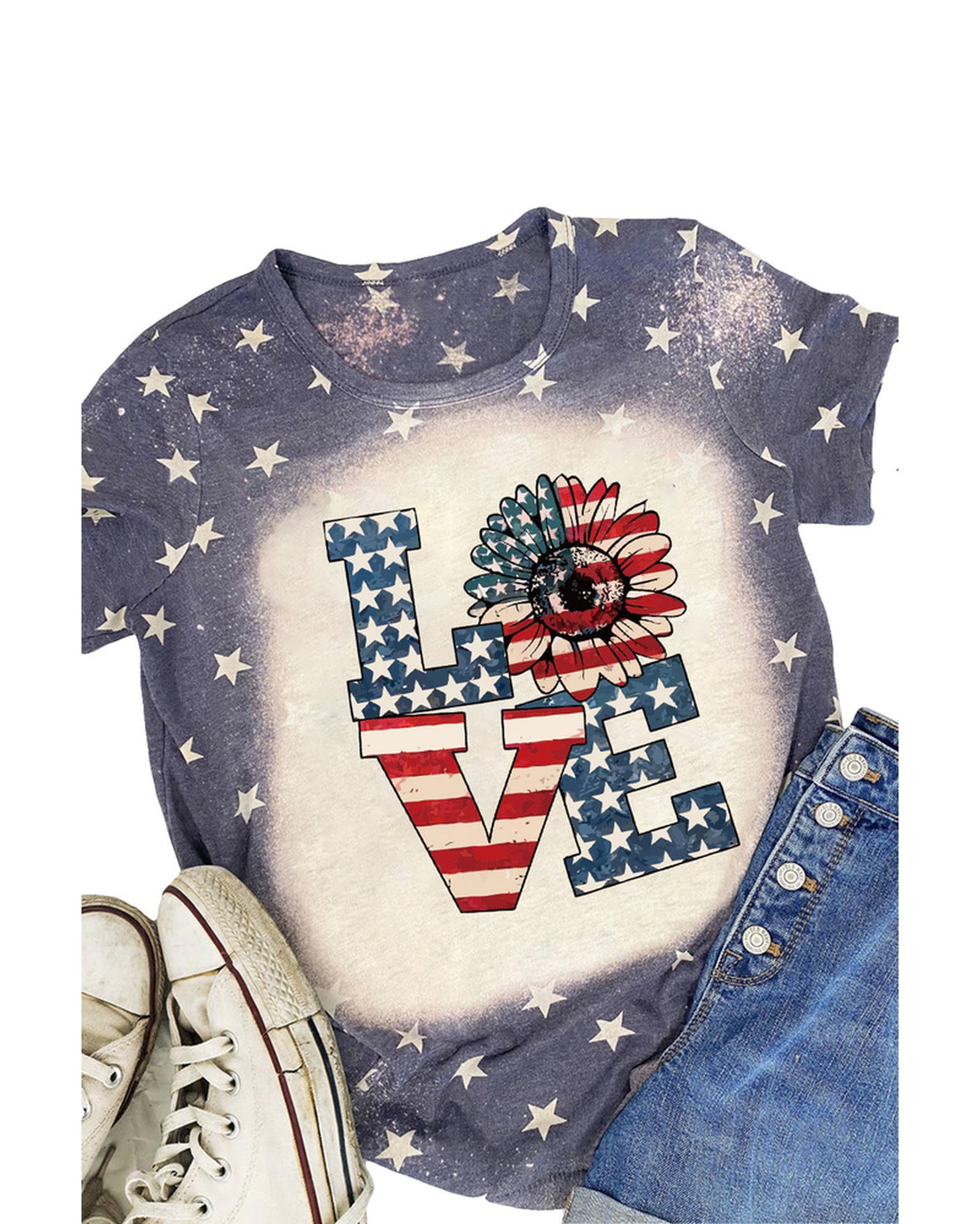 Azura Exchange Allover Bleached LOVE Sunflower Flag Graphic Tee - L Secondary image
