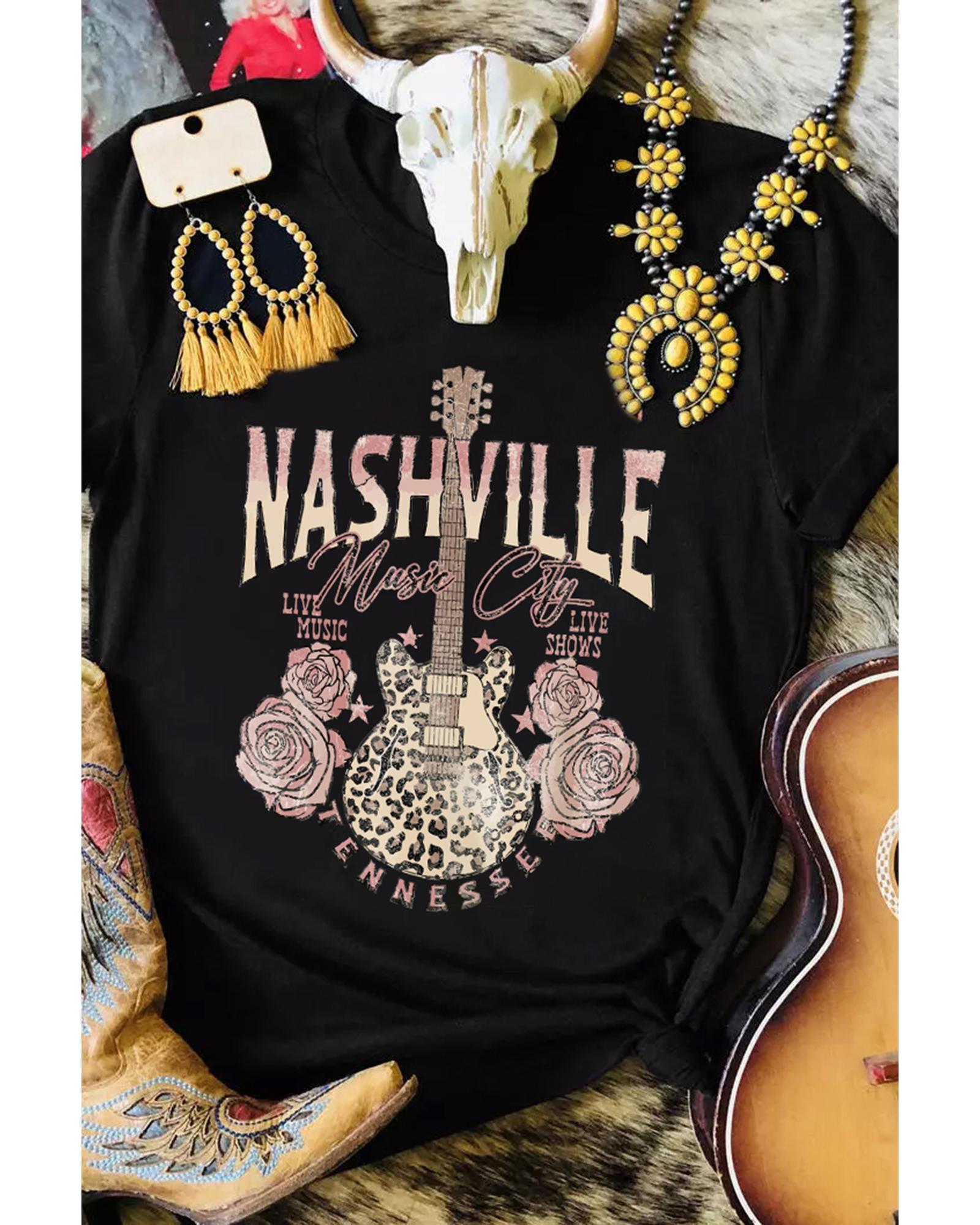 Azura Exchange Leopard Guitar Rose Print T-Shirt - L Main image