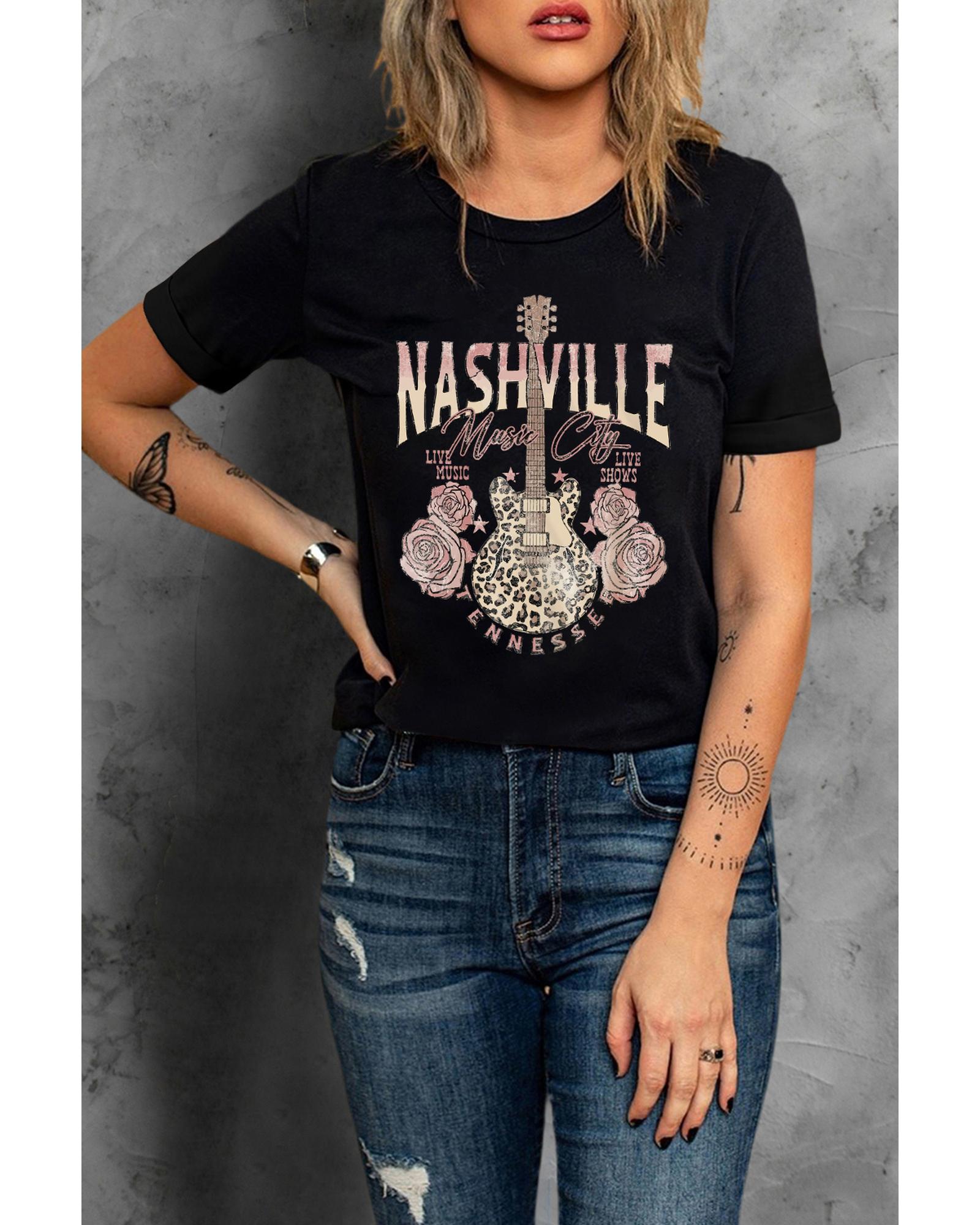Azura Exchange Leopard Guitar Rose Print T-Shirt - XL Secondary image