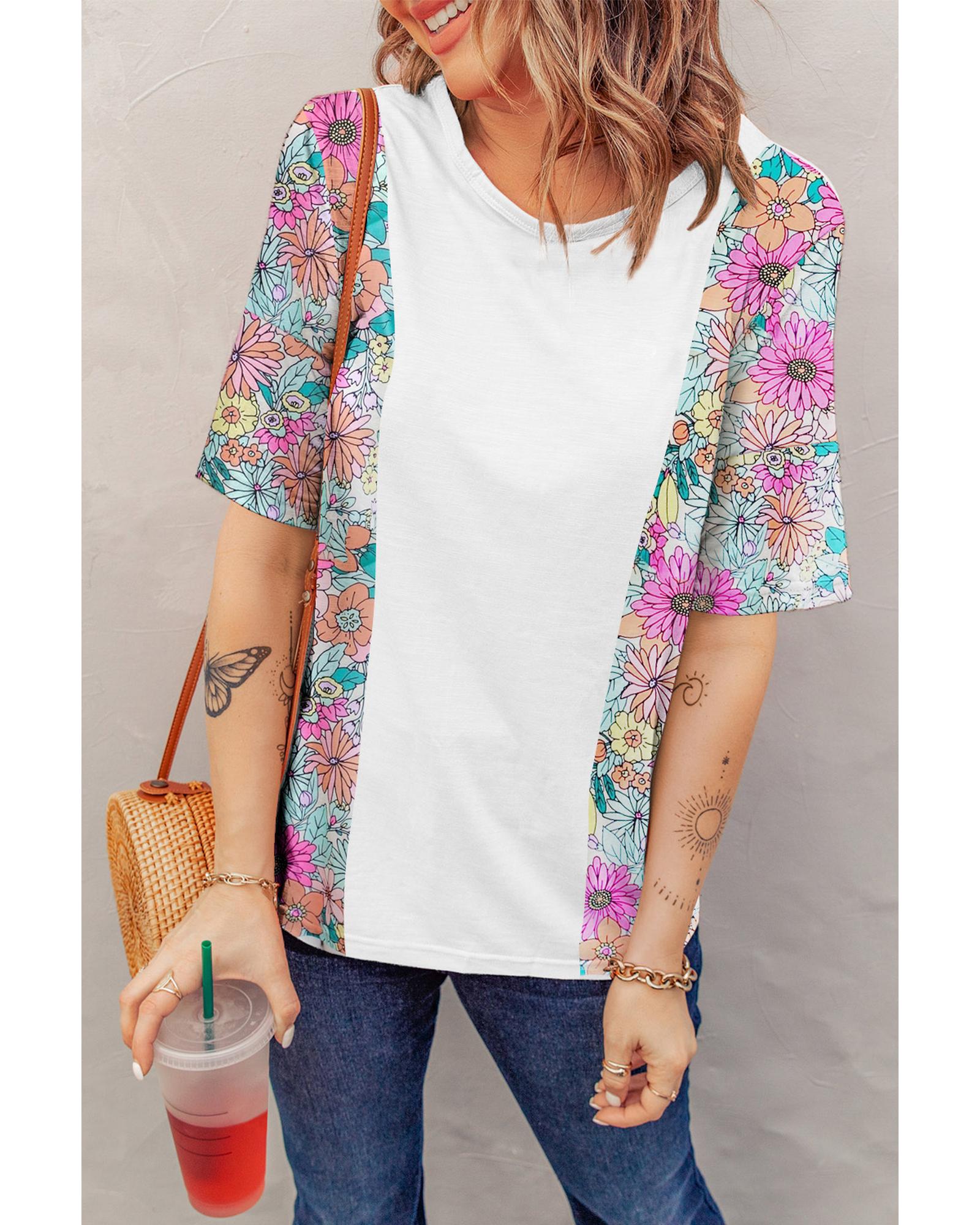 Azura Exchange Patchwork Floral Print Short Sleeve Top - L Main image
