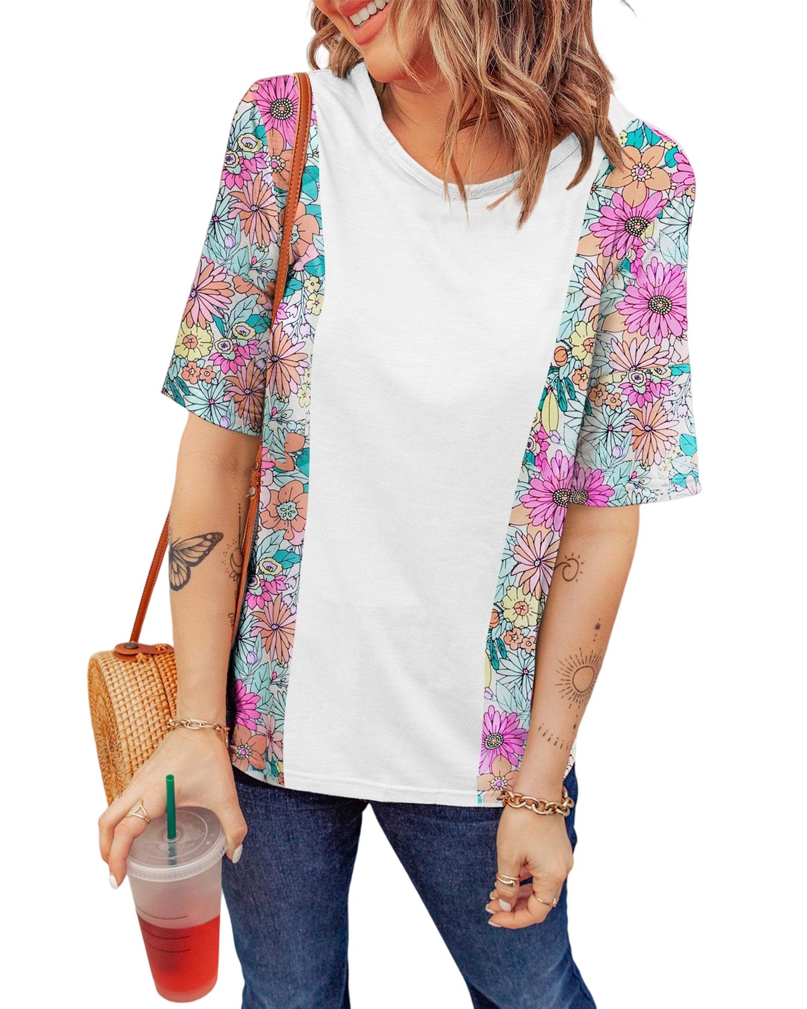 Azura Exchange Patchwork Floral Print Short Sleeve Top - S Secondary image