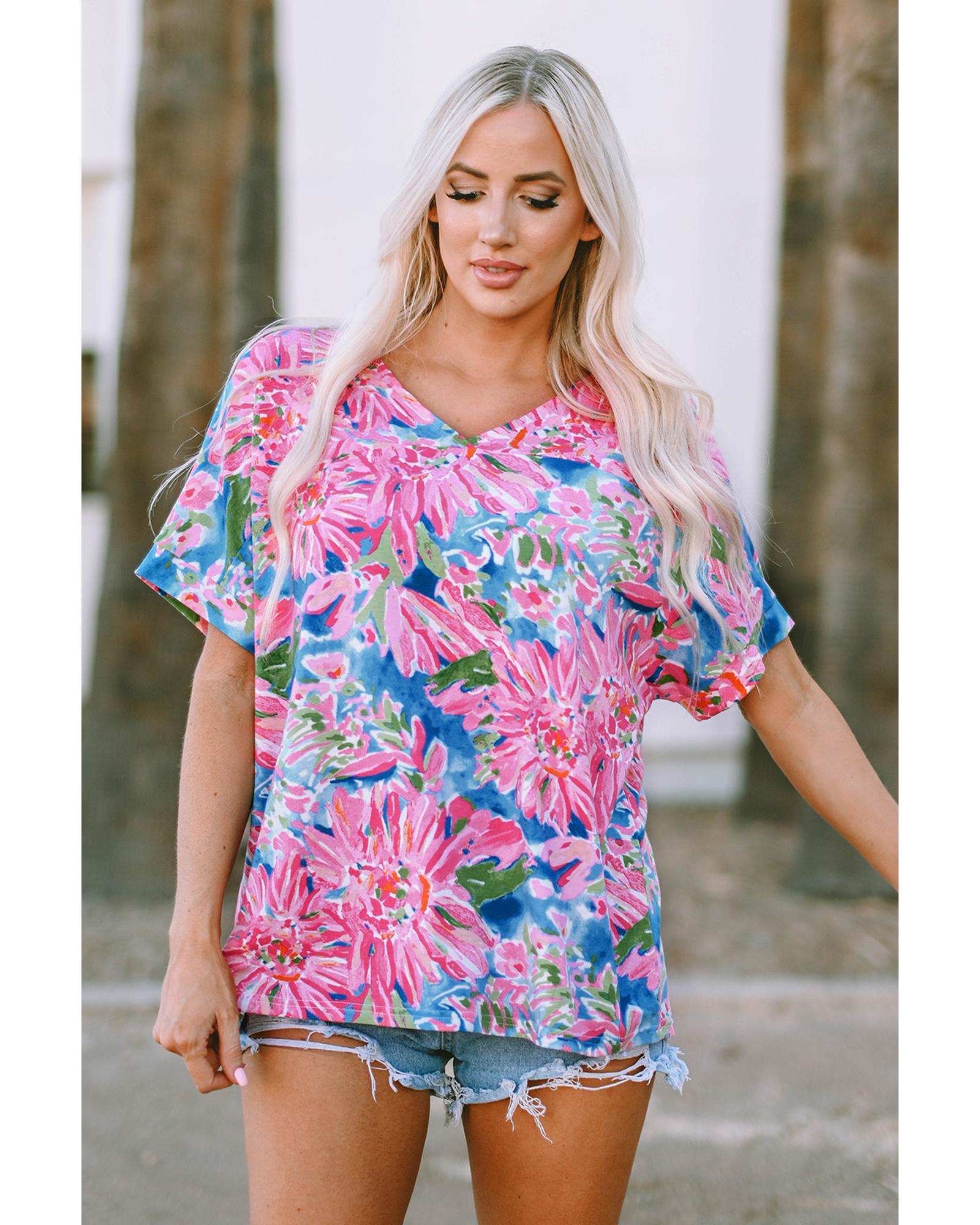 Azura Exchange Loose Fit Floral Print V Neck T Shirt - XL Main image