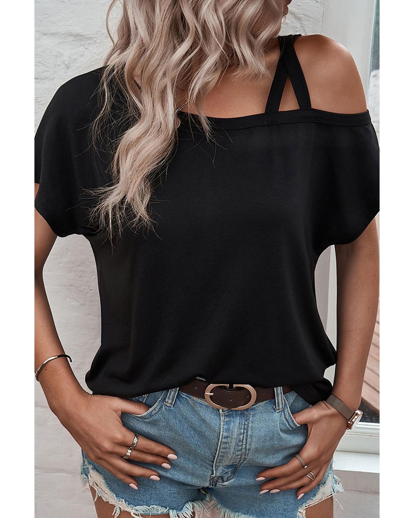 Azura Exchange Criss Cross One Shoulder T Shirt - M Secondary image