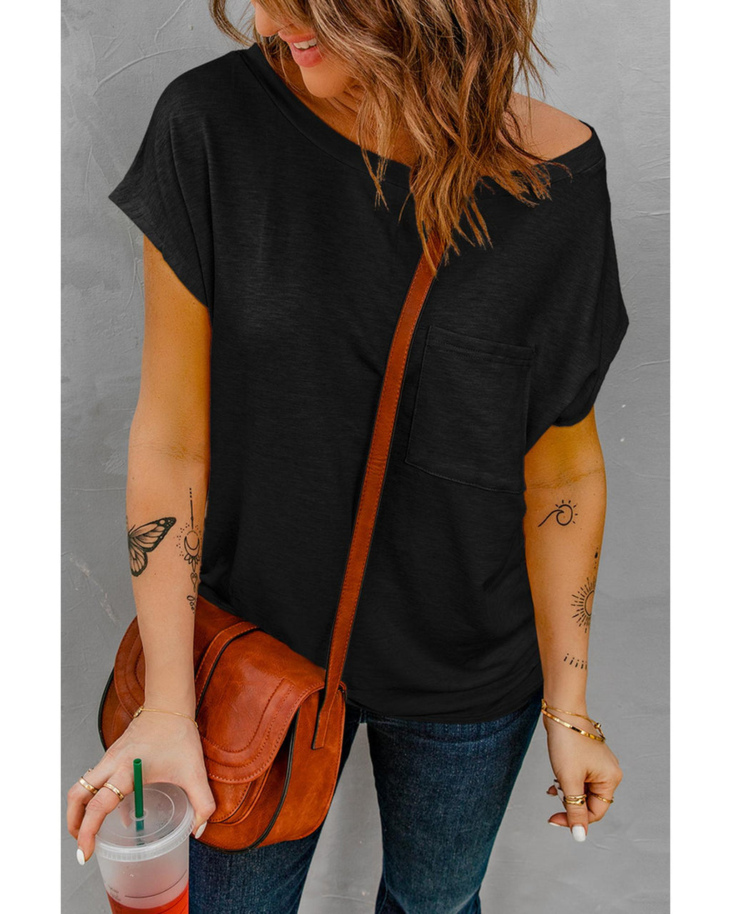 Azura Exchange Pocketed Tee with Side Slits - M
