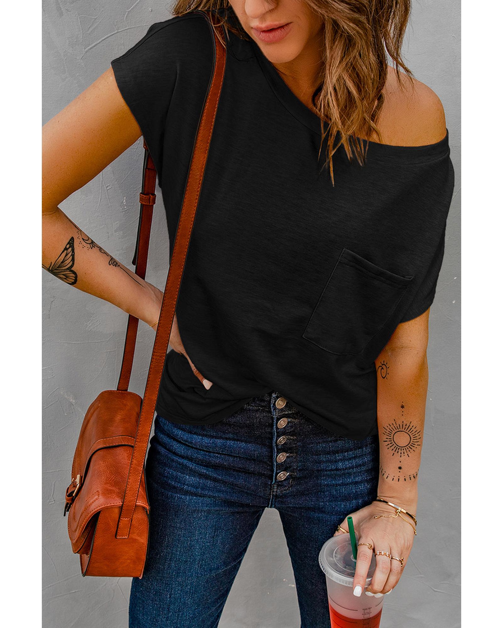Azura Exchange Pocketed Tee with Side Slits - M