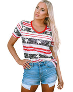 Azura Exchange Star and Stripe Print V-Neck T-Shirt - S