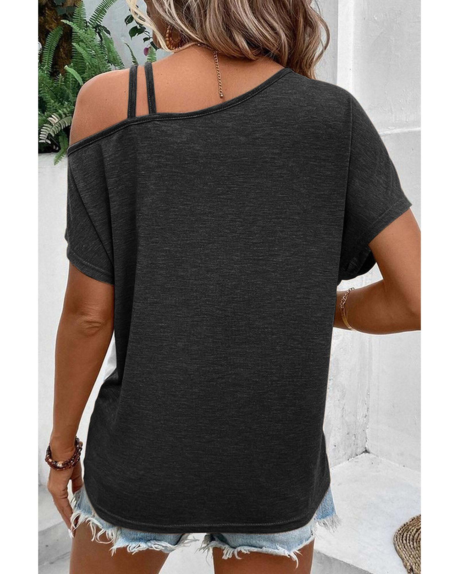 Azura Exchange Colorblock Asymmetric Strappy Cold Shoulder Top - S Secondary image