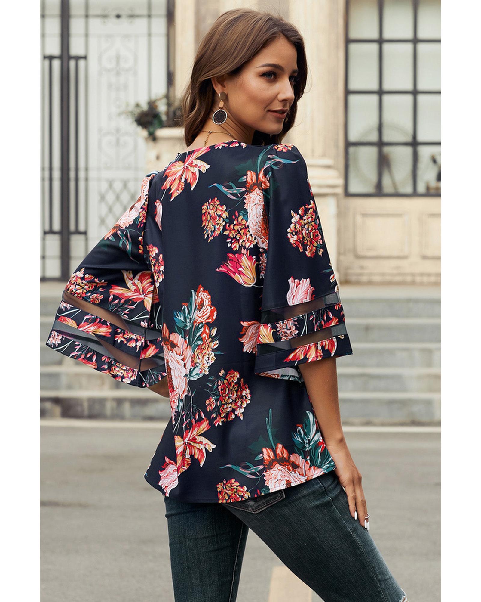 Azura Exchange Flared Sleeve Floral Blouse - XL Secondary image