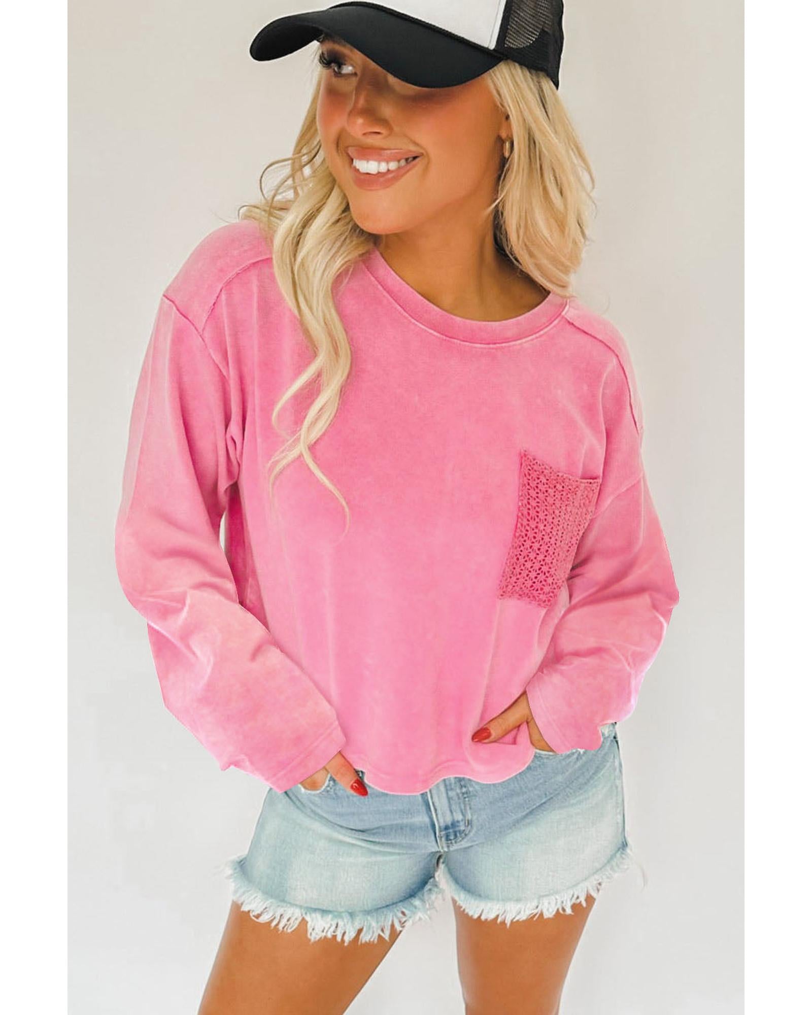 Azura Exchange Lace Patch Pocket Long Sleeve T-shirt - S Secondary image